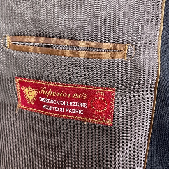 Caravelli Suit Mens 42R 33W 28L Blue Pinstripe Superior 150s Hightech Classic - Picture 7 of 16